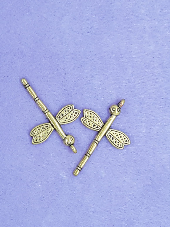 CHARMS - DRAGONFLY -38 X 24MM ANTIQUE GOLD COLOUR
