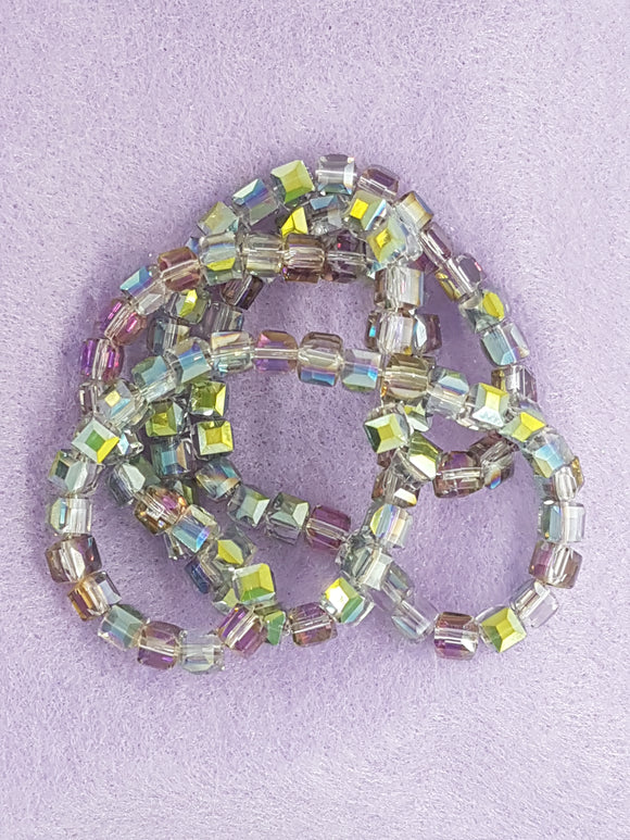 CUBES - 4MM GLASS - FACETED CRIMSON RAINBOW