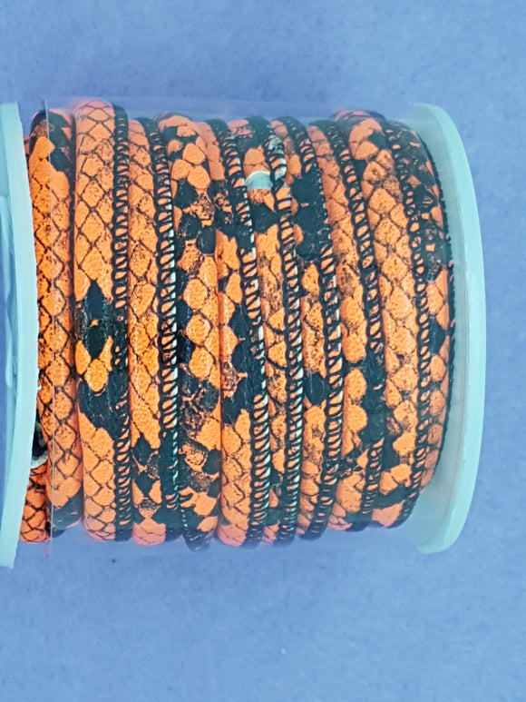 CORD - IMITATION LEATHER  - 5-6MM - IMIT. SNAKE SKIN - ORANGE COLOUR