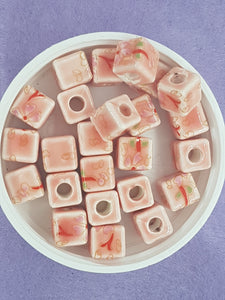 CUBES - 10MM HANDMADE PORCELAIN - SALMON/PINK FLOWERS