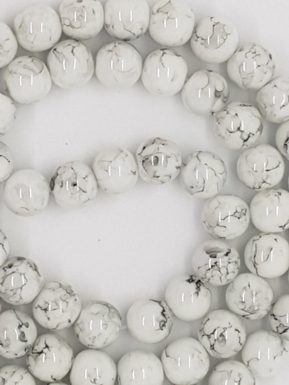 10MM  GLASS BEADS - WHITE - White Mottle