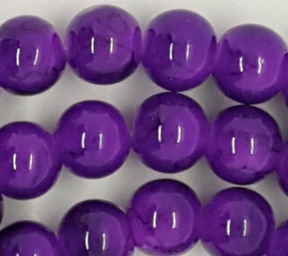 10MM GLASS BEADS - DARK VIOLET - with Black Splash
