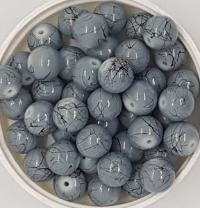 10MM GLASS BEADS - 25 PER PACKET - LIGHT GREY