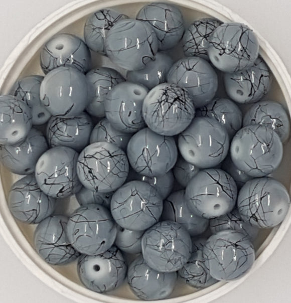 10MM GLASS BEADS - 25 PER PACKET - LIGHT GREY
