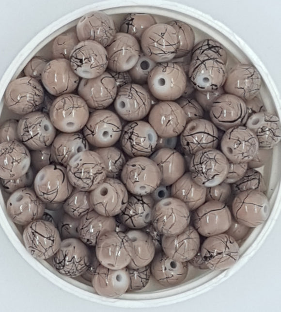 8MM GLASS BEADS - 20 BEADS PER PACKET -DARK BEIGE