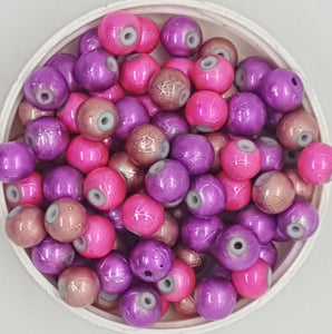 8MM GLASS BEADS - PINK/PURPLE TEXTURE MIX