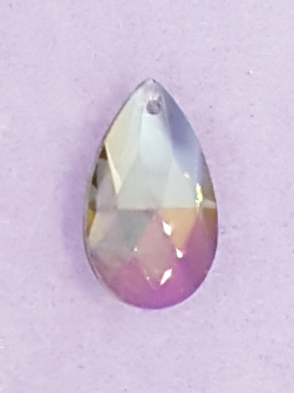 TEARDROPS - 28 x 17MM FACETED E.PLATED GLASS - GREY/CRIMSON