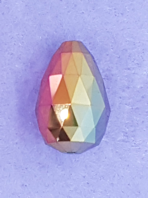 TEARDROPS - 28 x 18MM FACETED GLASS - ELECTROPLATED - CRIMSON/GOLD