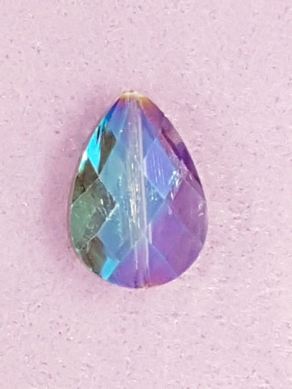 TEARDROPS - 24 X 17MM FACETED GLASS - PLATED TEAL/CRIMSON
