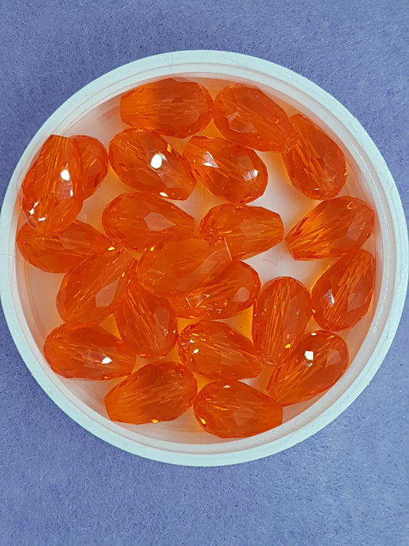 TEARDROPS - 15 X 10MM FACETED GLASS - ORANGE