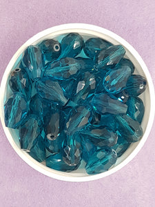 TEARDROPS - 15 X 10MM FACETED GLASS - CYAN