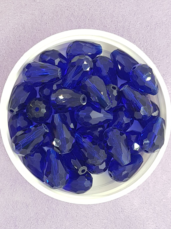 TEARDROPS - 15 X 10MM FACETED GLASS - COBALT