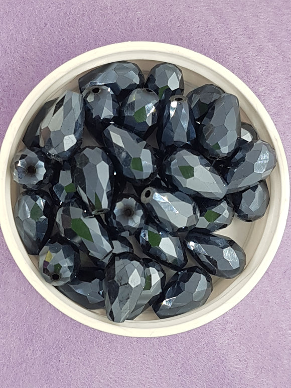 TEARDROPS - 15 X 10MM FACETED GLASS - STEEL BLUE