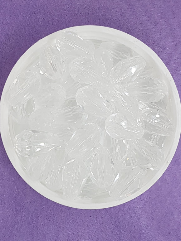 TEARDROPS - 15 X 10MM FACETED GLASS - DIAMOND CLEAR