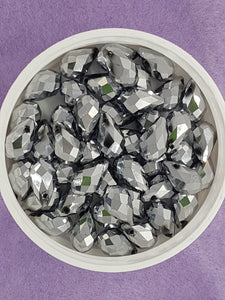 TEARDROPS - 13 X 8MM FACETED GLASS - SILVER PLATED
