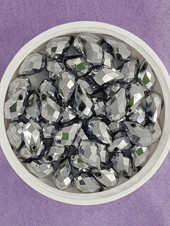 TEARDROPS - 13 X 8MM FACETED GLASS - SILVER PLATED