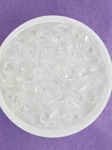 TEARDROPS - 12 X 8MM FACETED GLASS E.PLATED - DIAMOND CLEAR
