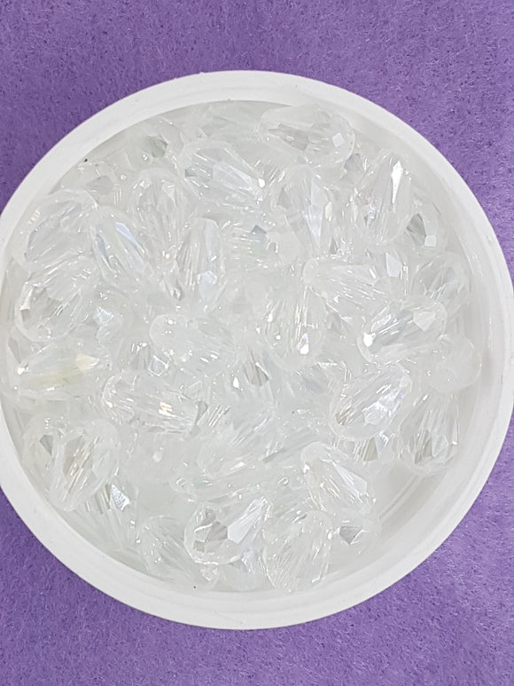 TEARDROPS - 12 X 8MM FACETED GLASS E.PLATED - DIAMOND CLEAR