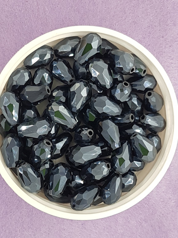 TEARDROPS - 12 X 8MM FACETED GLASS E.PLATED - BLACK