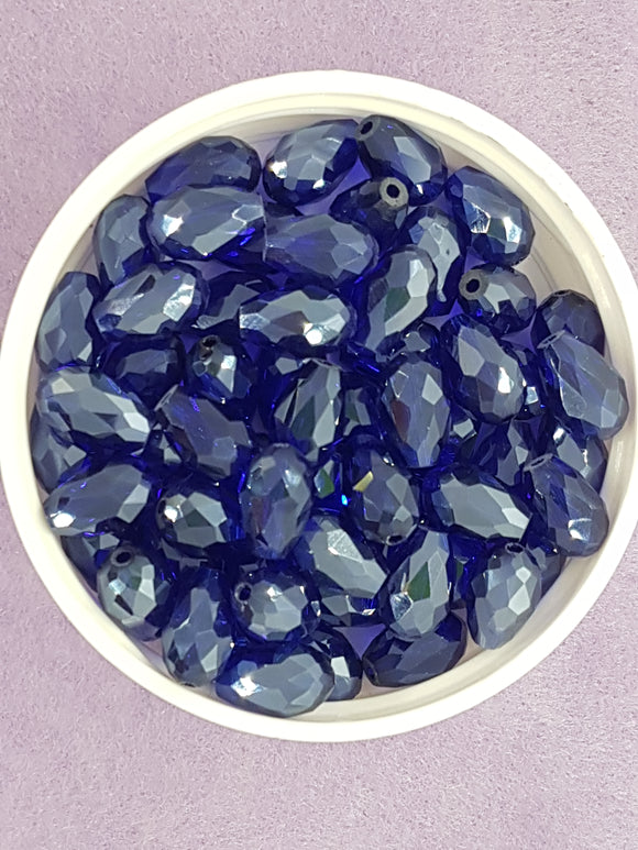 TEARDROPS - 11 X 8MM FACETED GLASS E.PLATED - COBALT