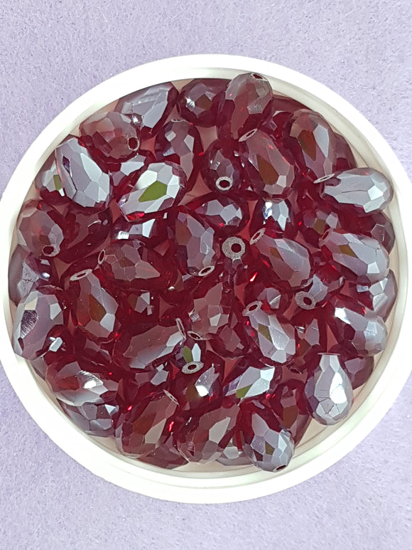 TEARDROPS - 11 X 8MM FACETED GLASS E.PLATED - RED