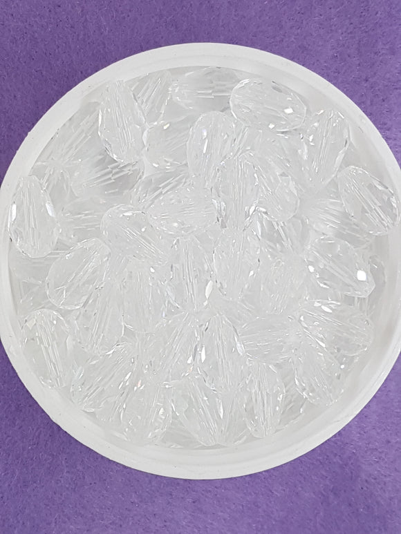 TEARDROPS - 11 X 8MM FACETED CRYSTAL GLASS - DIAMOND CLEAR