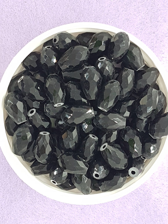 TEARDROPS - 11 X 8MM FACETED GLASS - BLACK