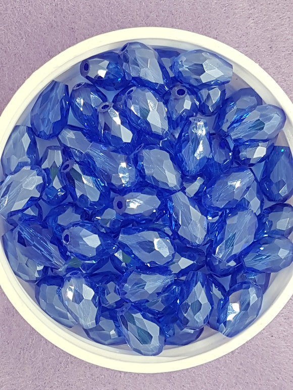 TEARDROPS - 11 X 8MM FACETED GLASS - E.PLATED BLUE