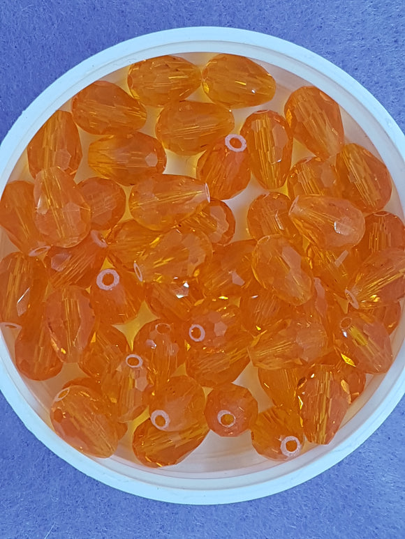 TEARDROPS - 11 X 8MM FACETED GLASS - ORANGE