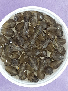 TEARDROPS - 11 X 8MM FACETED GLASS - SMOKEY BROWN