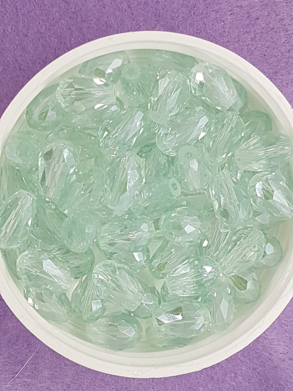 TEARDROPS - 11 X 8MM FACETED GLASS - ICE MINT