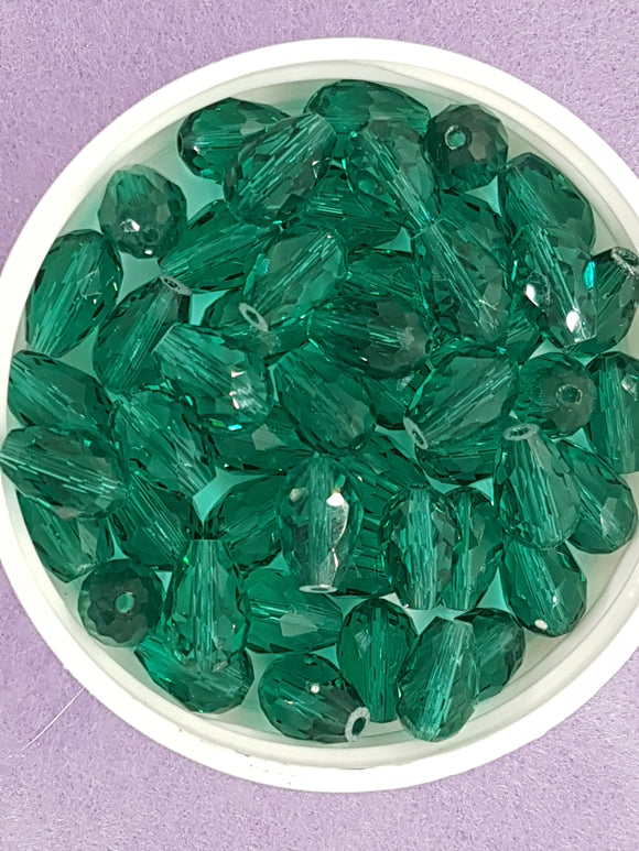 TEARDROPS - 11 X 8MM FACETED GLASS - TEAL GREEN