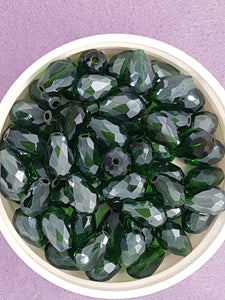 TEARDROPS - 11 X 8MM FACETED GLASS - DARK GREEN