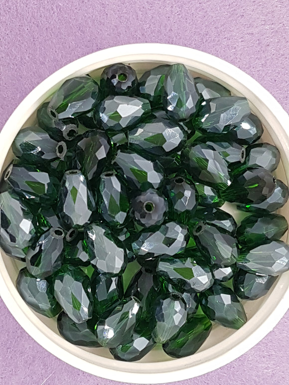TEARDROPS - 11 X 8MM FACETED GLASS - DARK GREEN