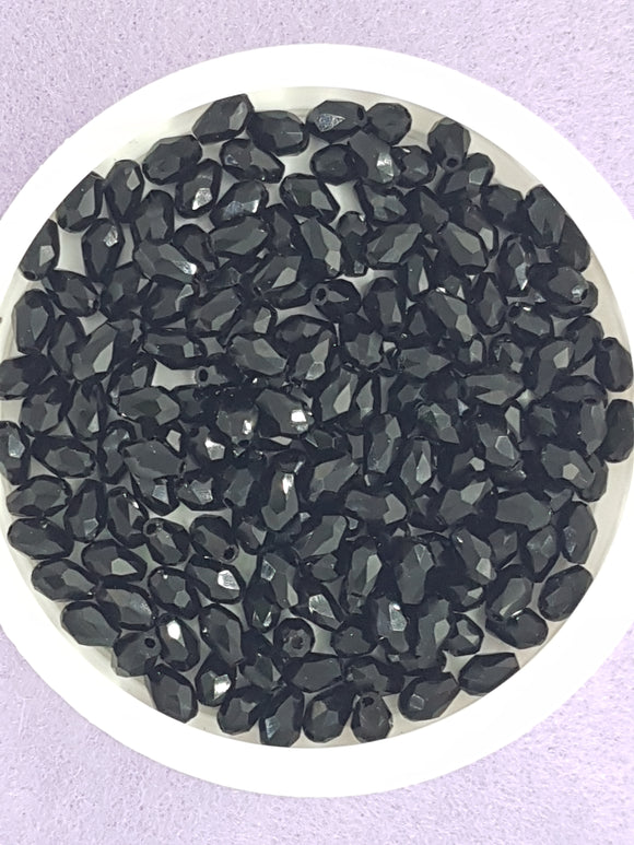 TEARDROPS - 6 X 4MM FACETED GLASS - BLACK