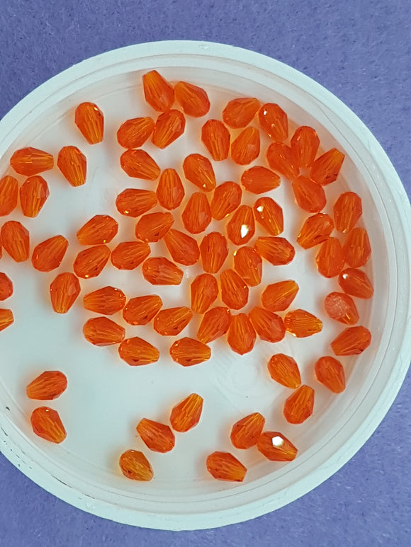 TEARDROPS - 6 X 4MM FACETED GLASS - ORANGE