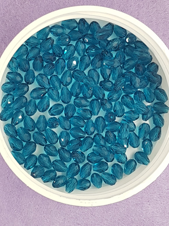 TEARDROPS - 6 X 4MM FACETED GLASS - CYAN