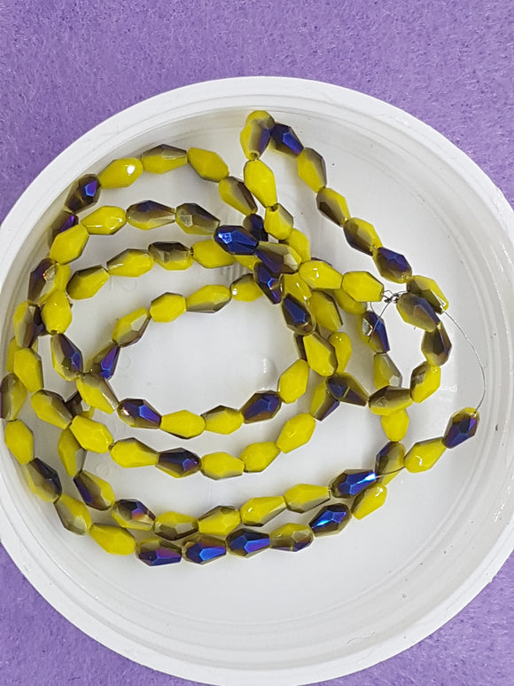TEARDROPS - 5 X 3MM FACETED GLASS - E.PLATED YELLOW/PURPLE