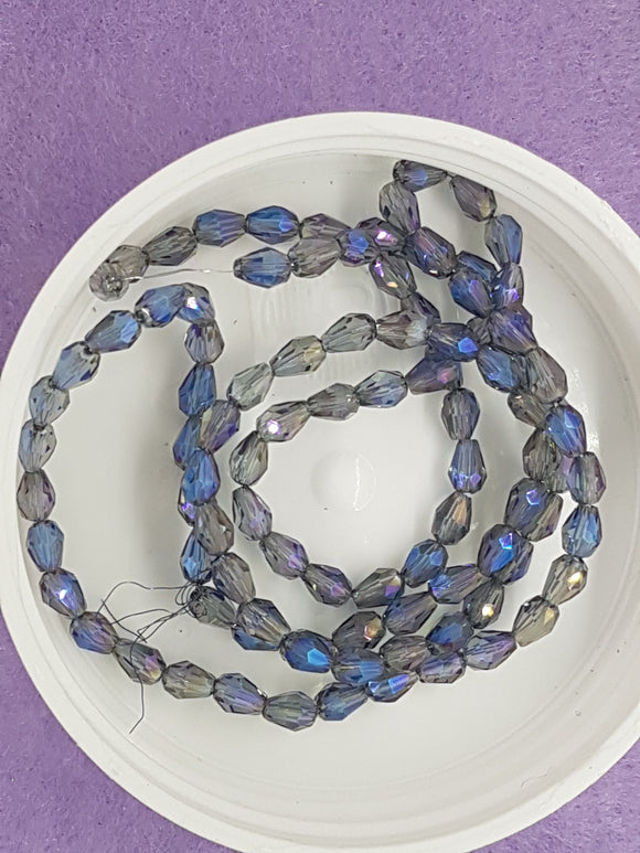 TEARDROPS - 5 X 3MM FACETED GLASS - E.PLATED BLUE/RAINBOW