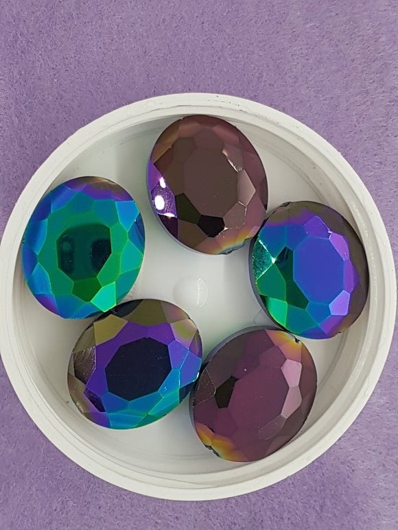 OVALS - 24 X 20MM FACETED CRYSTAL GLASS - E.PLATED - CRIMSON/RAINBOW
