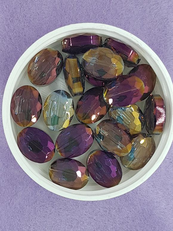 OVALS - 16 X 12MM FACETED CRYSTAL GLASS - E. PLATED CRIMSON/RAINBOW