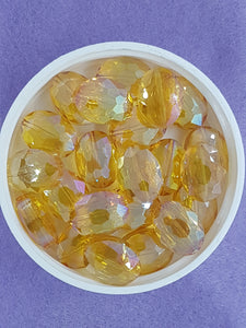 OVALS - 16 X 12MM FACETED CRYSTAL GLASS - E. PLATED SUNFLOWER YELLOW