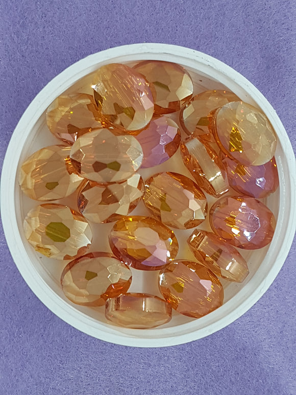 OVALS - 16 X 12MM FACETED CRYSTAL GLASS - E. PLATED BURNT ORANGE
