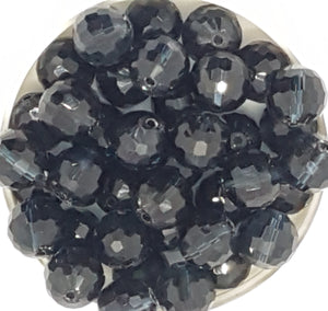 12MM GLASS BEADS - 10 PER PACKET - STEEL BLUE/BLACK