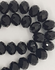 14MM GLASS BEADS - BLACK FACETED ABACUS BEADS