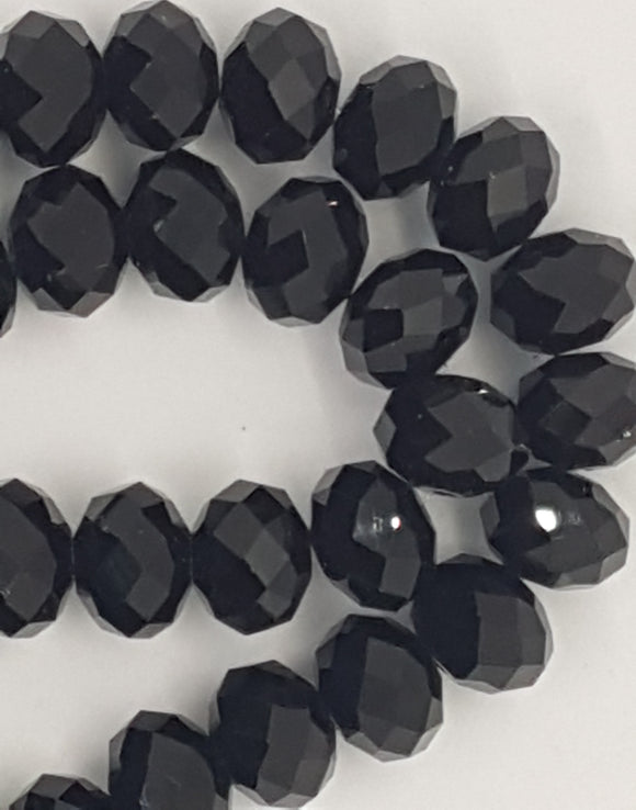 14MM GLASS BEADS - BLACK FACETED ABACUS BEADS