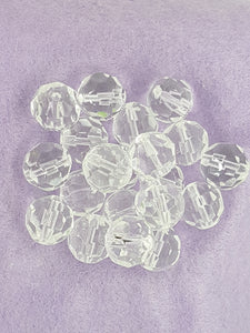 ROUND - 14MM FACETED GLASS - CLEAR