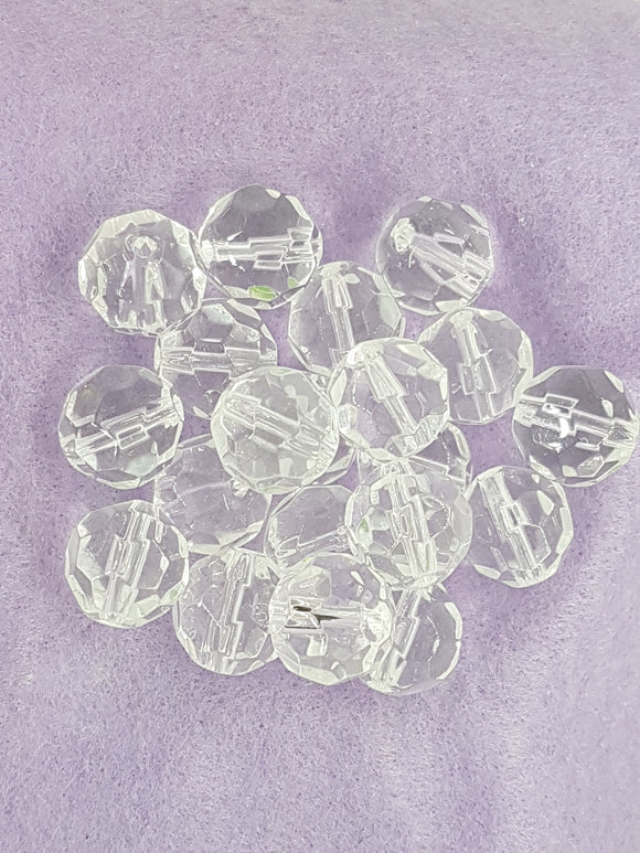 ROUND - 14MM FACETED GLASS - CLEAR