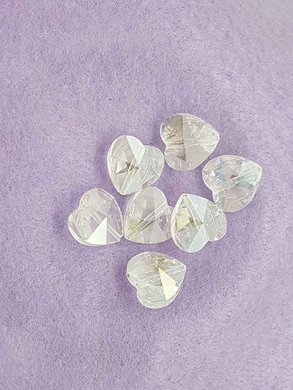 HEARTS - 14MM FACETED GLASS - ELECTROPLATED CLEAR AB