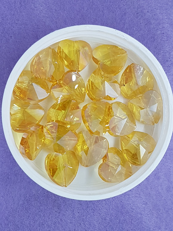 HEARTS - 14MM FACETED GLASS - ELECTROPLATED LIGHT KHAKI